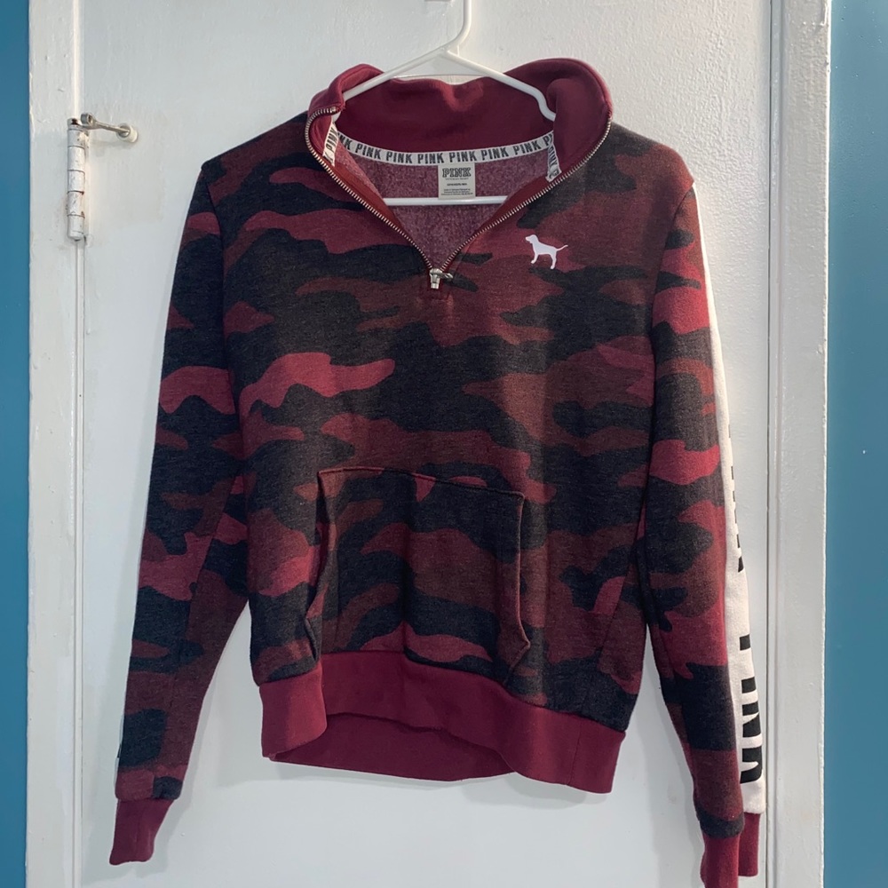 VS Pink 1/2 zip Camoflauge Pullover - maroon